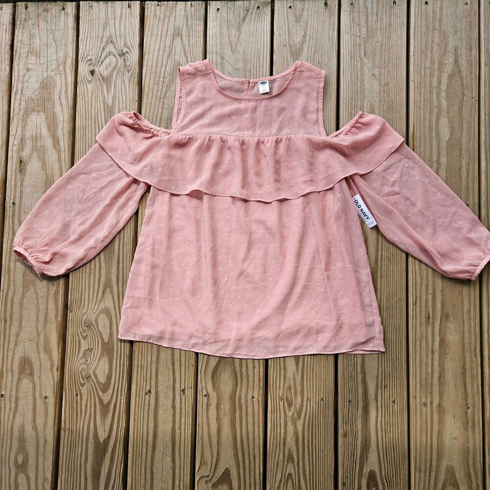 Old Navy Womens Pink Cold Shoulder Chiffon Blouse Textured Ruffle Delicate Small